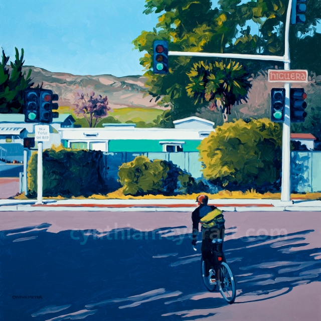 Morning urban cyclist painting