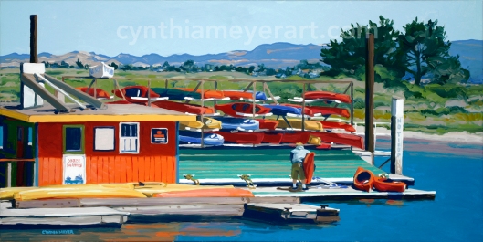 A painting of the Kayak Shack Morro Bay marina