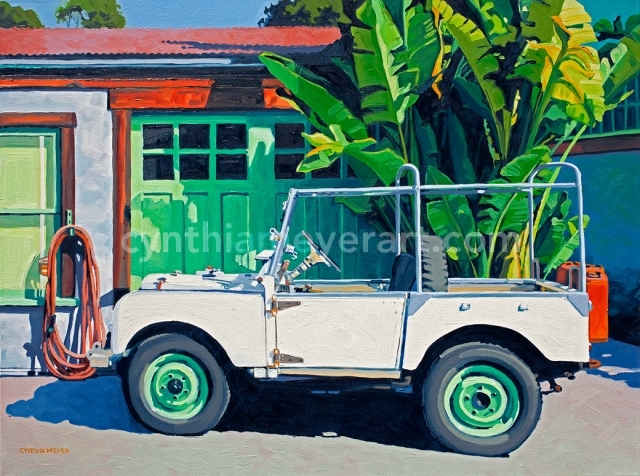 A painting of a 1952 Land Rover Hemmingway