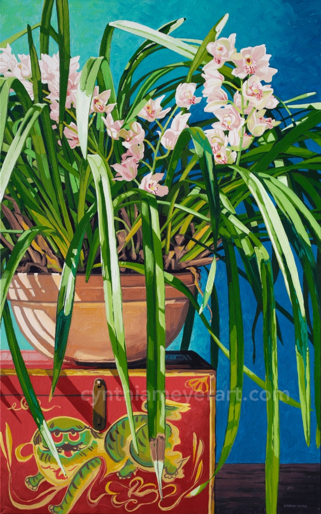 Painting-pink-orchids-Cynthia-Meyer